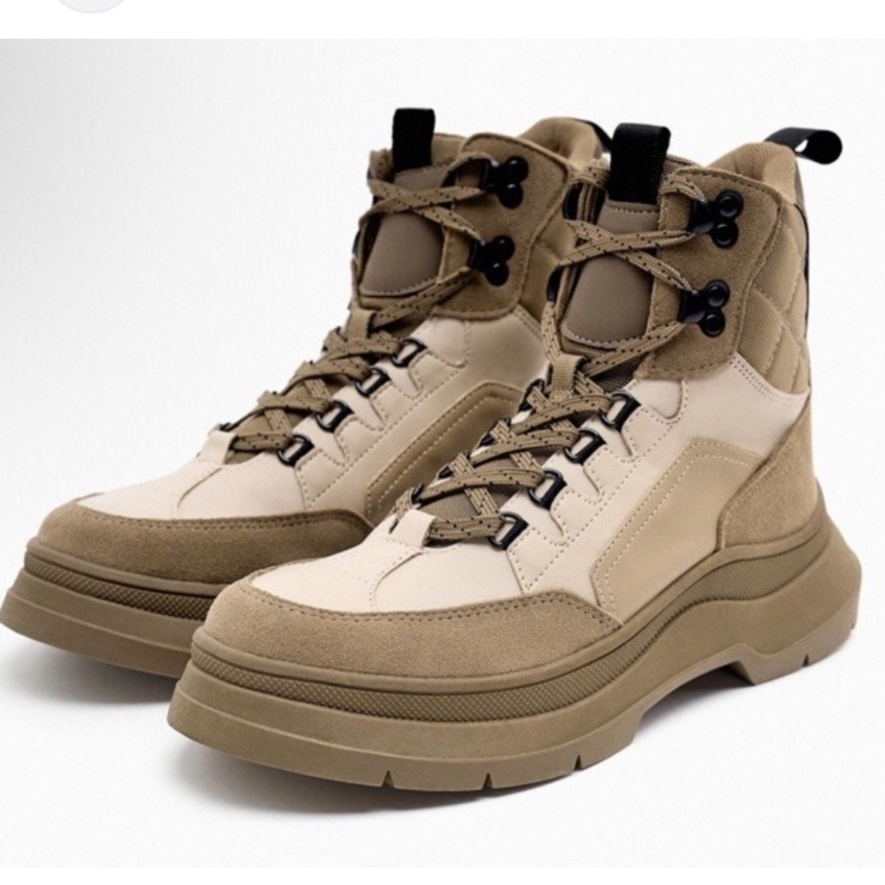 ZARA Brown and Tan Lace Up Hiking  Boots Size 39